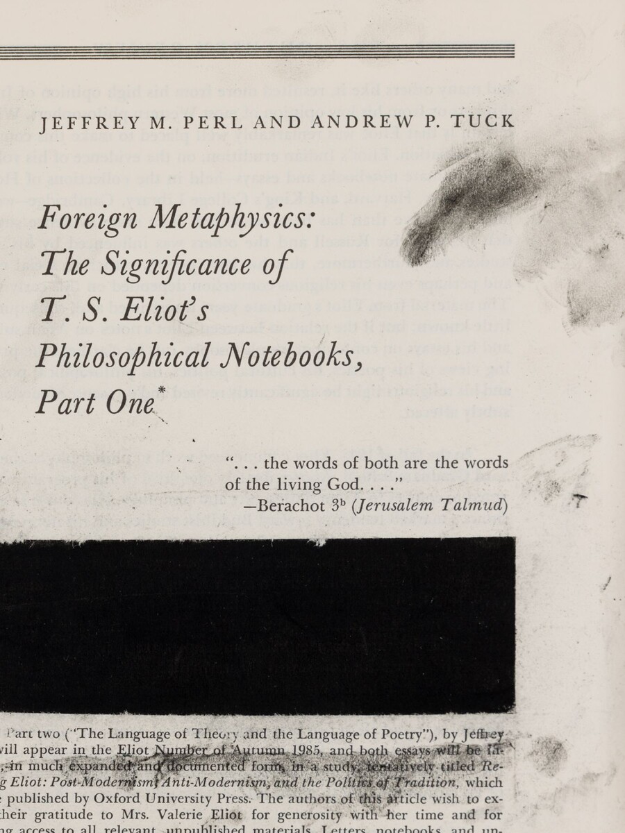 Bethany Collins; Untitled (Foreign Metaphysics: The Significance of TS Eliot’s Philosophical Notebooks, Part One); 2023
