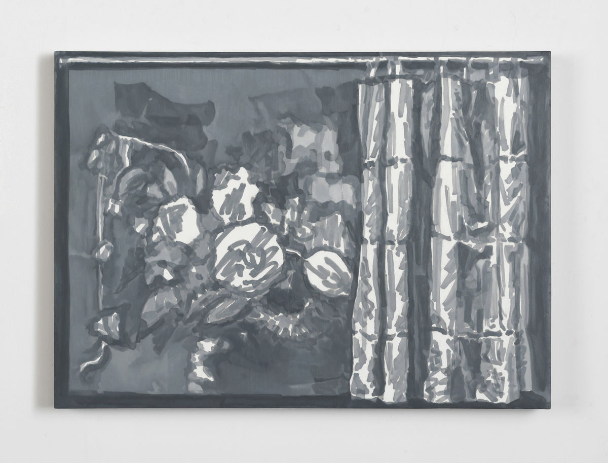 Mika Horibuchi; Marker Drawing of Trompe-l’Oeil Still Life with a Flower Garland and a Curtain; 2018