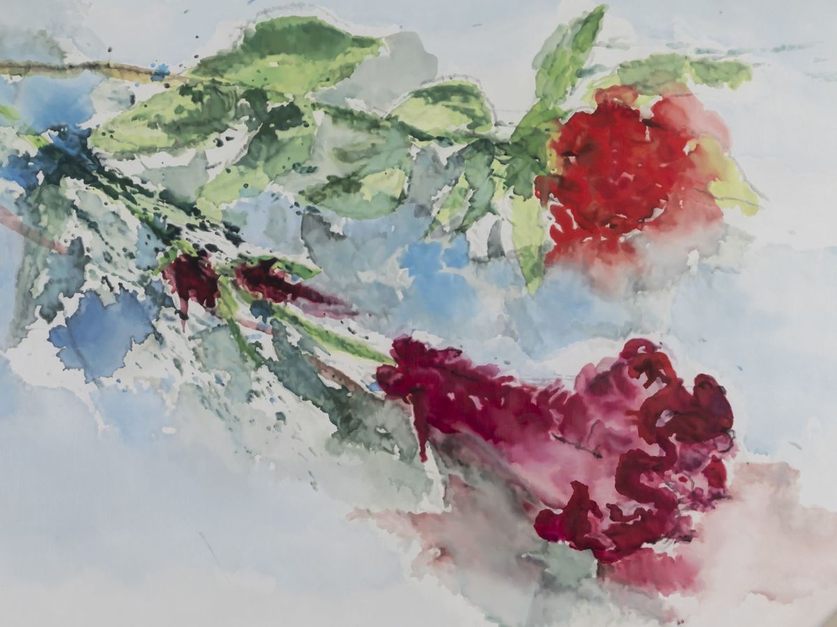 Mika Horibuchi; Watercolor of a Carnation and Velvet Flower Stem; 2021
